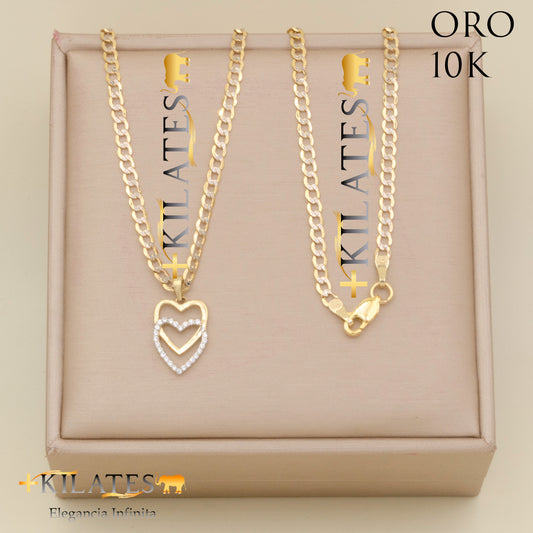 "CADENA PARA ADULTO ESTILO CUBANA DIAMANTADA CON DIJE DE CORAZON. ORO 10K #775-2143"