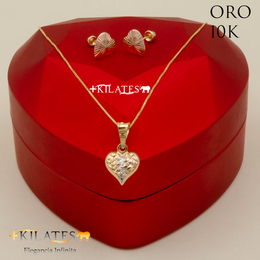 "SET DE CADENA 50 CM, DIJE DE CORAZON ESTILO FINITA CON ARETES. ORO 10K #775-2314"