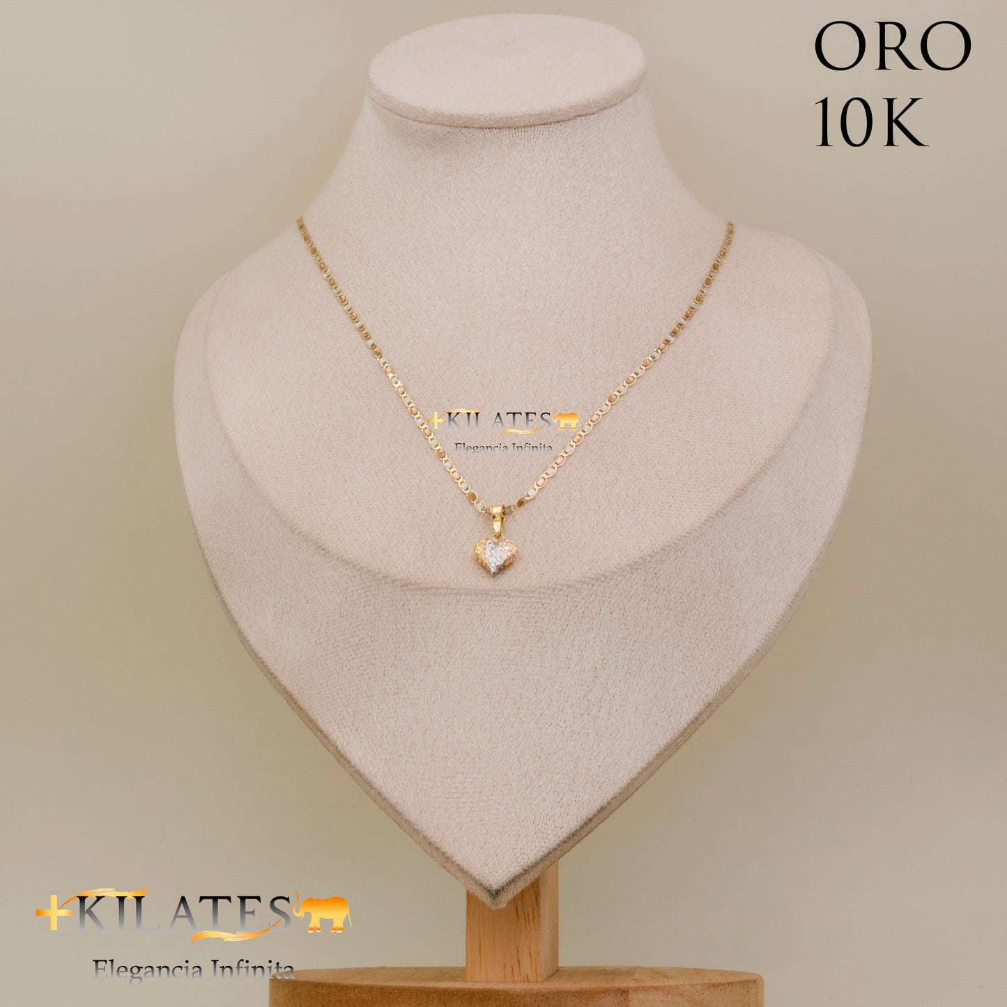 "CADENA PARA NIÑO ESTILO 3 OROS 40 CM CON DIJE DE  CORAZON. ORO 10K #775-2346"