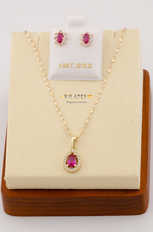 "SET PARA MUJER CADENA ESTILO 3 OROS  CON DIJE DE GOTA Y ARETES. ORO 10K #775-2392"