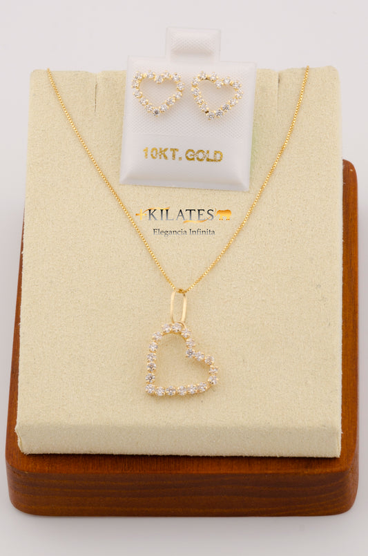 "SET PARA MUJER CADENA ESTILO FINITA  CON DIJE DE CORAZON Y ARETES. ORO 10K #775-2411"