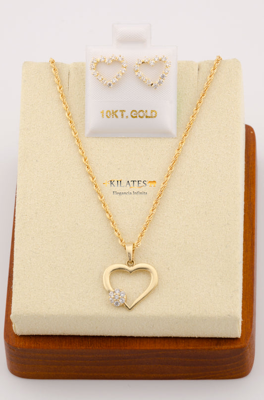 "SET PARA MUJER CADENA ESTILO LAZO  CON DIJE DE CORAZON Y ARETES. ORO 10K #775-2417"