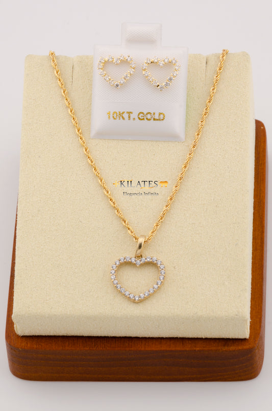 "SET PARA MUJER CADENA ESTILO LAZO  CON DIJE DE CORAZON Y ARETES. ORO 10K #775-2418"