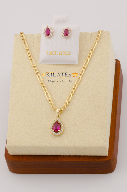 "SET PARA MUJER CADENA ESTILO 3+1  CON DIJE DE GOTA Y ARETES. ORO 10K #775-2433"