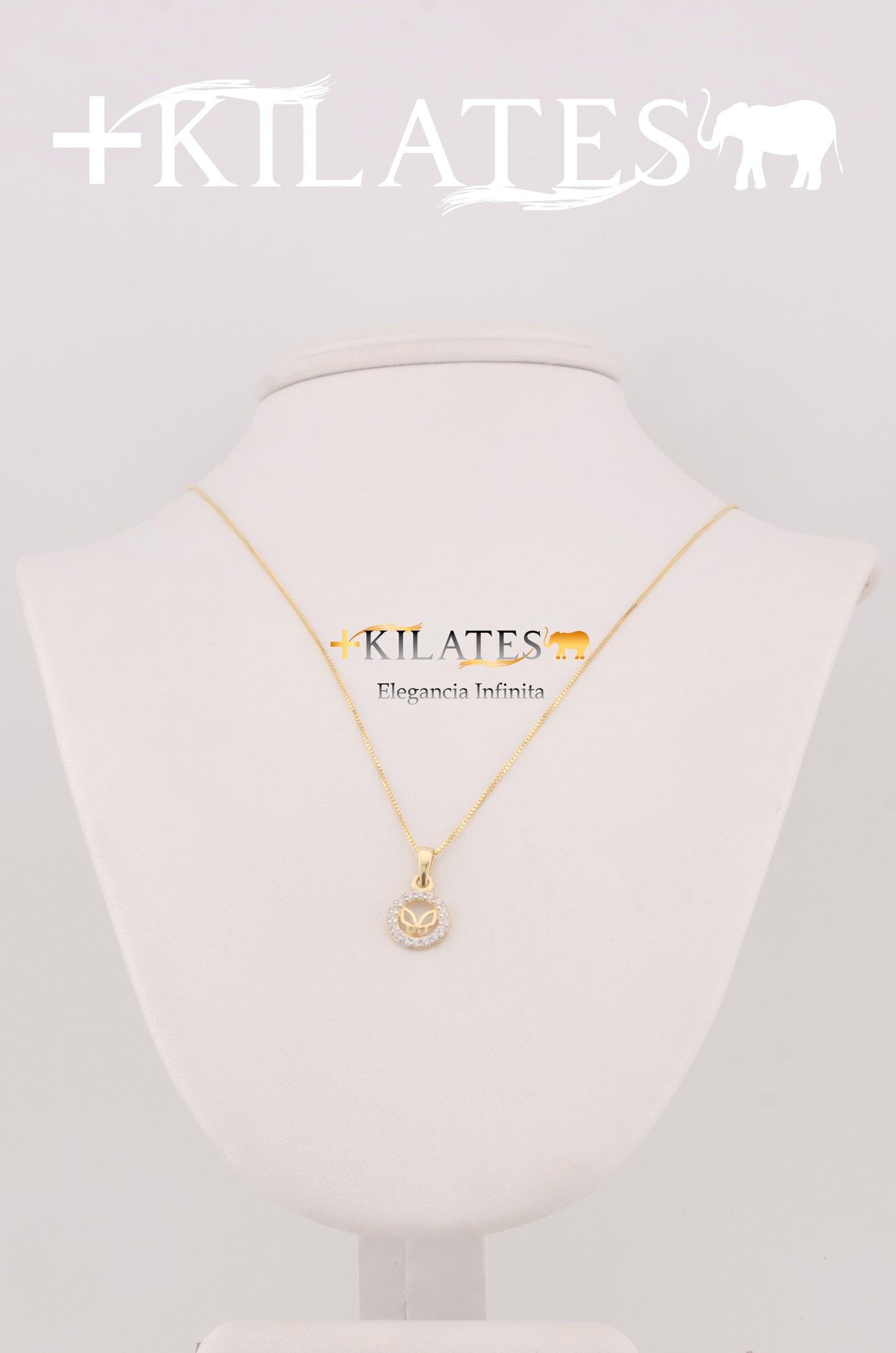 "CADENA PARA MUJER ESTILO FINITA  50 CM CON DIJE DE REDONDO BLANCO CON MARIPOSA. ORO 14K #775-2506"