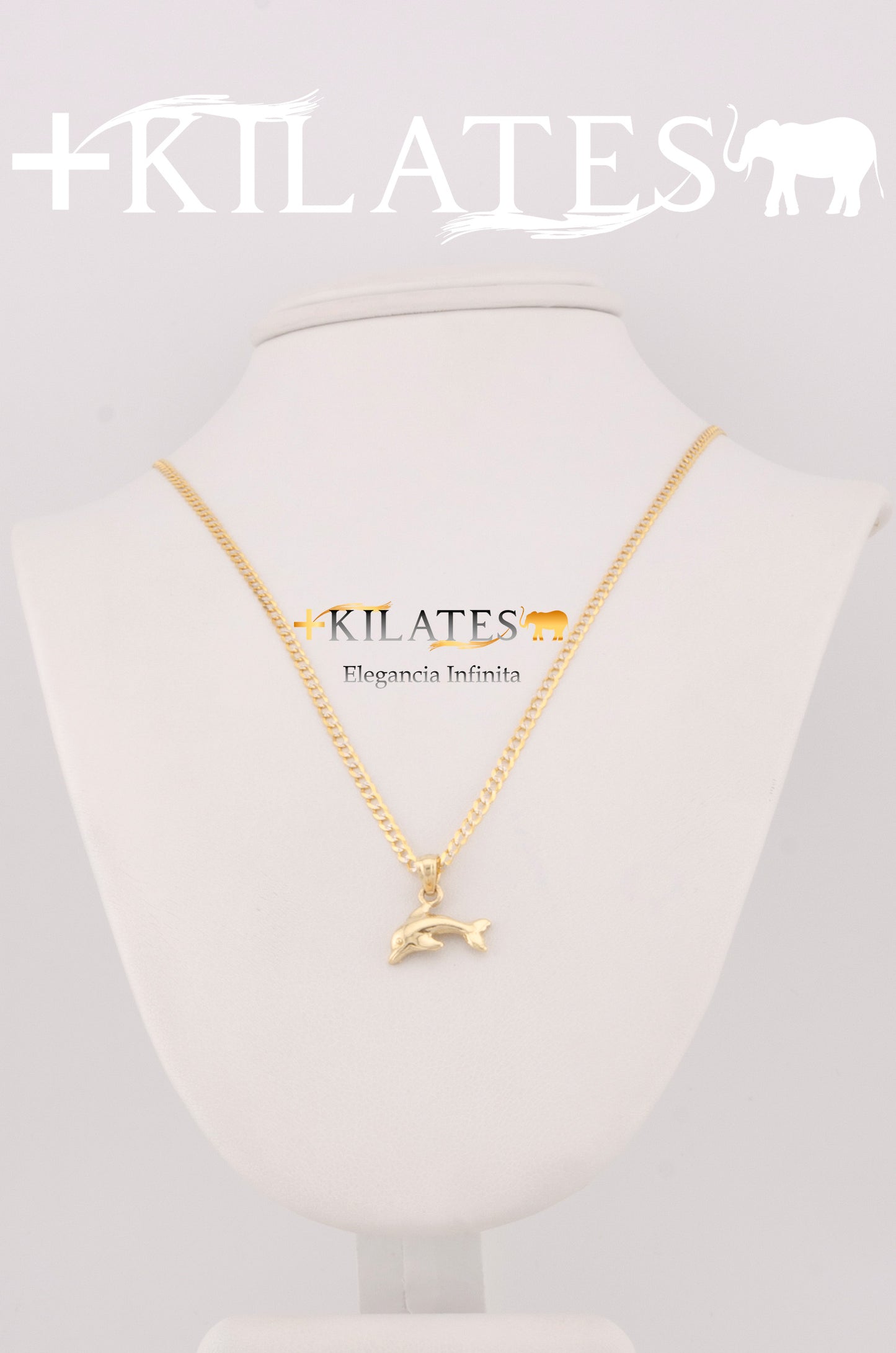 "CADENA PARA MUJER ESTILO CUBANA DIAMANTADA  50 CM CON DIJE DE DELFIN. ORO 14K #775-2525"