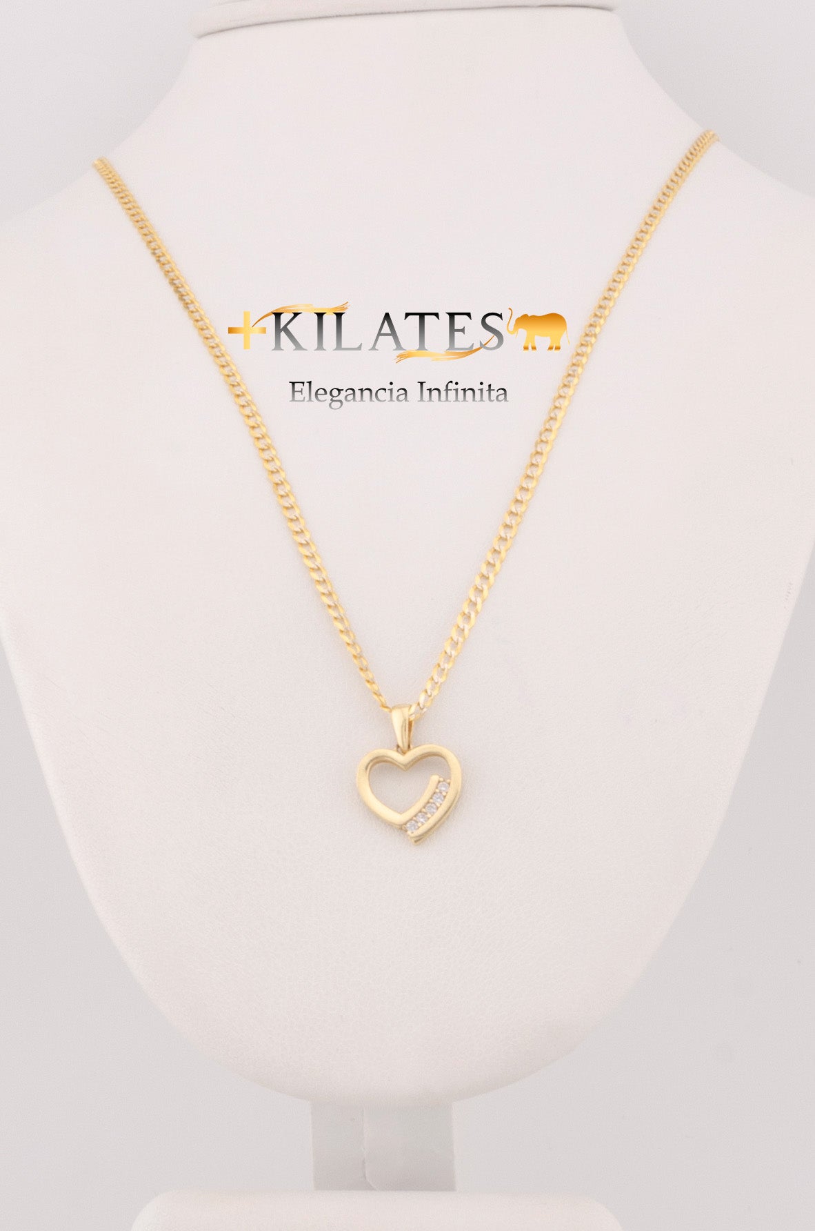 "CADENA PARA MUJER ESTILO CUBANA DIAMANTADA  50 CM CON DIJE DE CORAZON CON ZIRCONIA BLANCA . ORO 14K #775-2516"