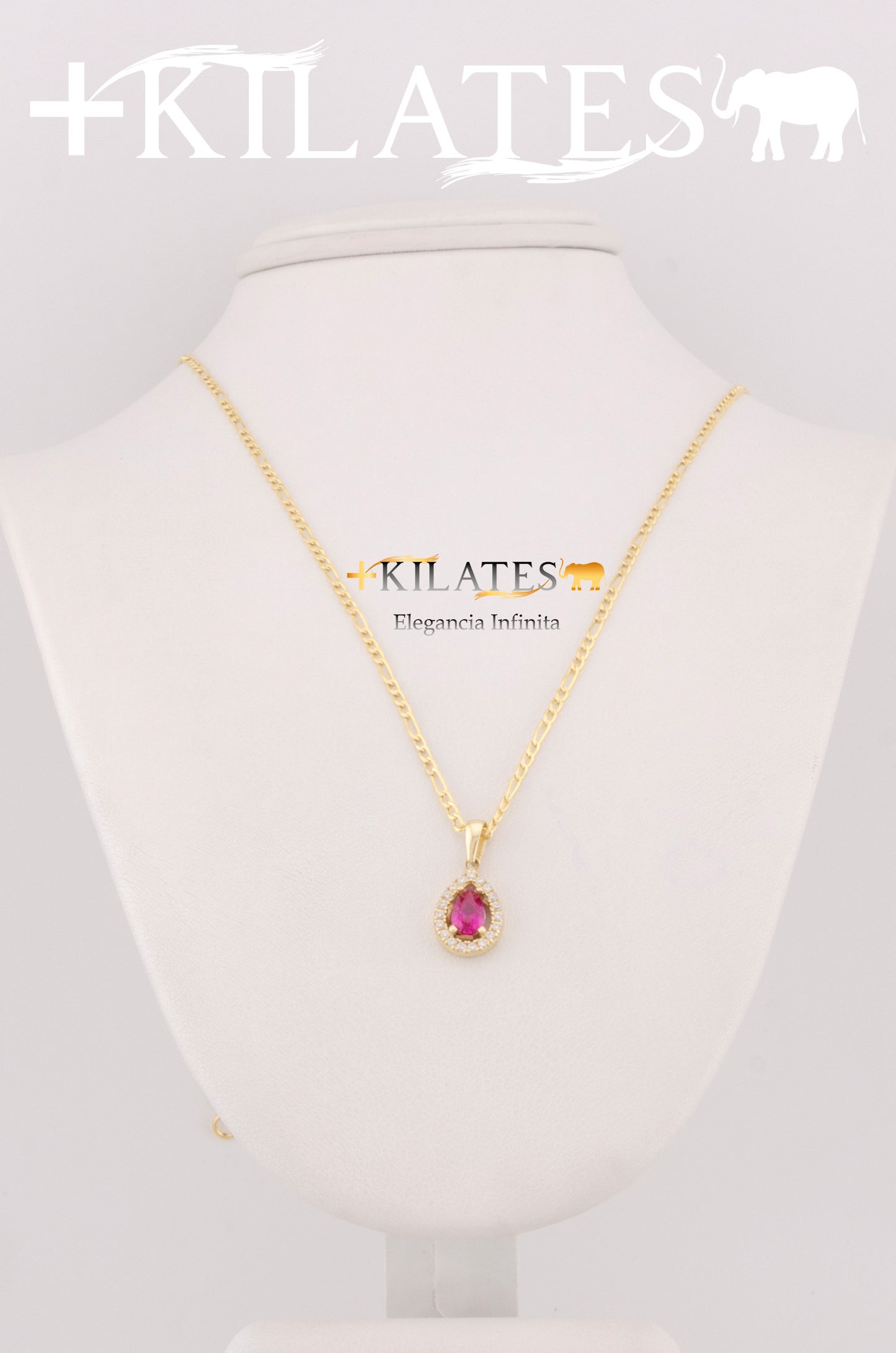 "CADENA PARA MUJER ESTILO 3+1 CON DIJE DE GOTA CON ZIRCONIA ROJO RUBI. ORO 10K #775-2563"