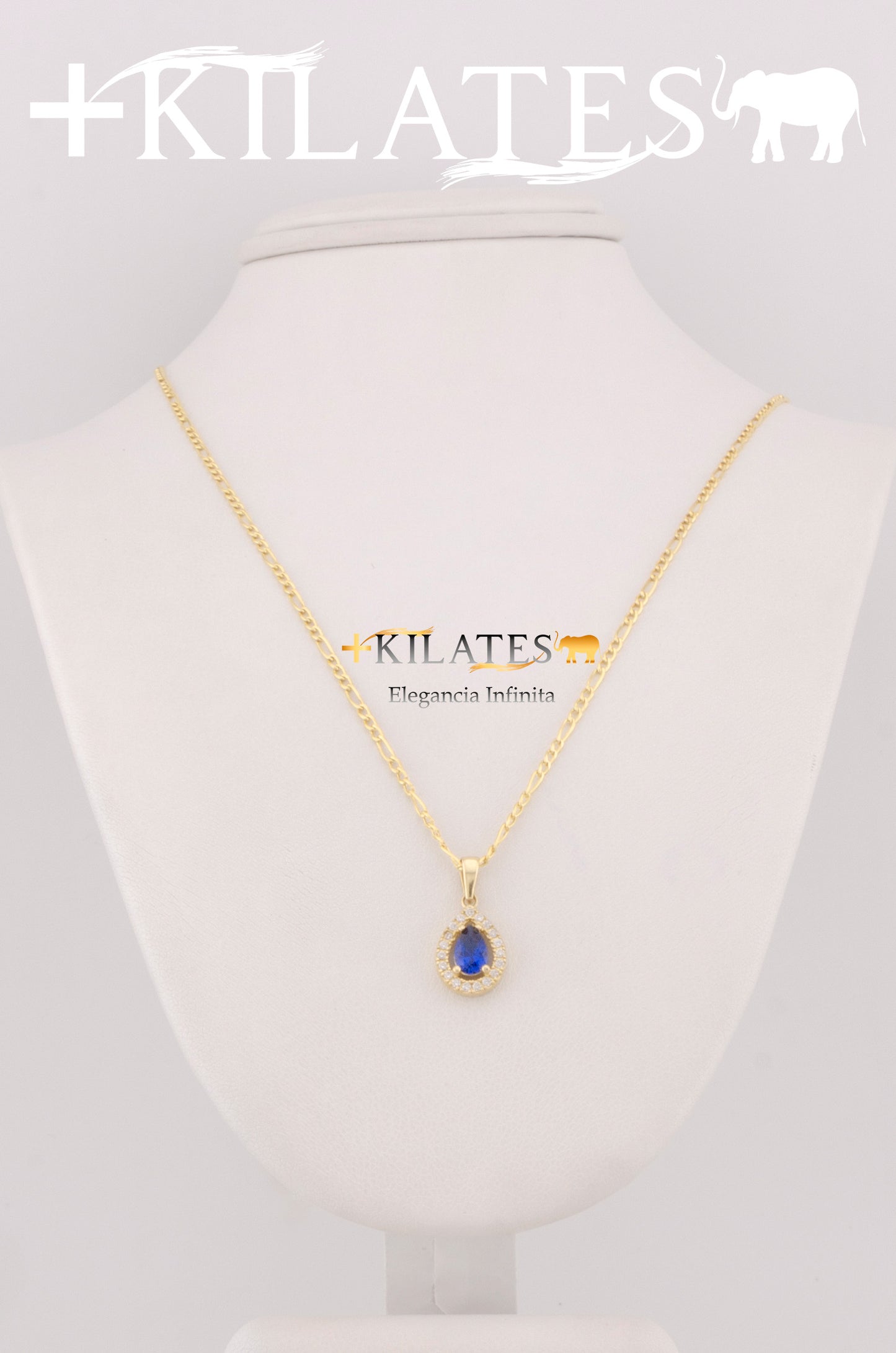 "CADENA PARA MUJER ESTILO 3+1 CON DIJE DE GOTA CON ZIRCONIA AZUL . ORO 10K #775-2564"