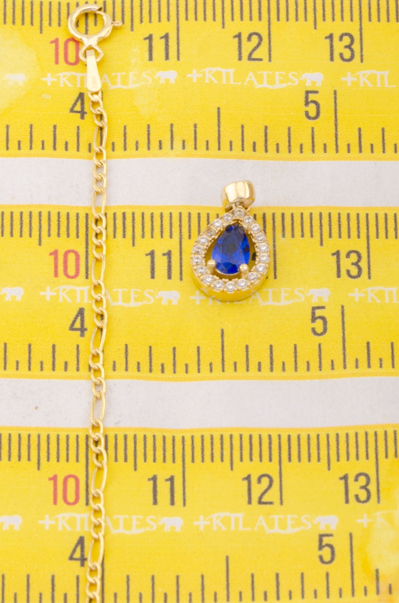 "CADENA PARA MUJER ESTILO 3+1 CON DIJE DE GOTA CON ZIRCONIA AZUL . ORO 10K #775-2564"