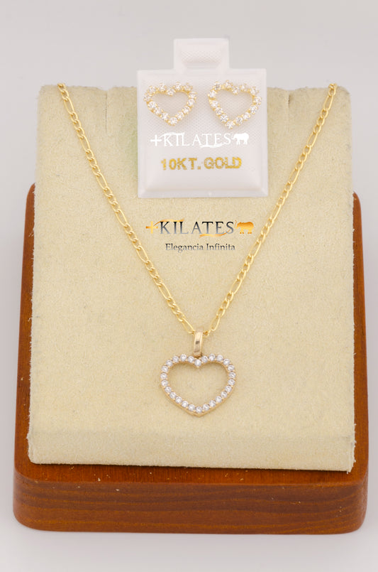 "SET PARA MUJER CADENA ESTILO 3+1  CON DIJE DE CORAZON Y ARETES. ORO 10K #775-2573"