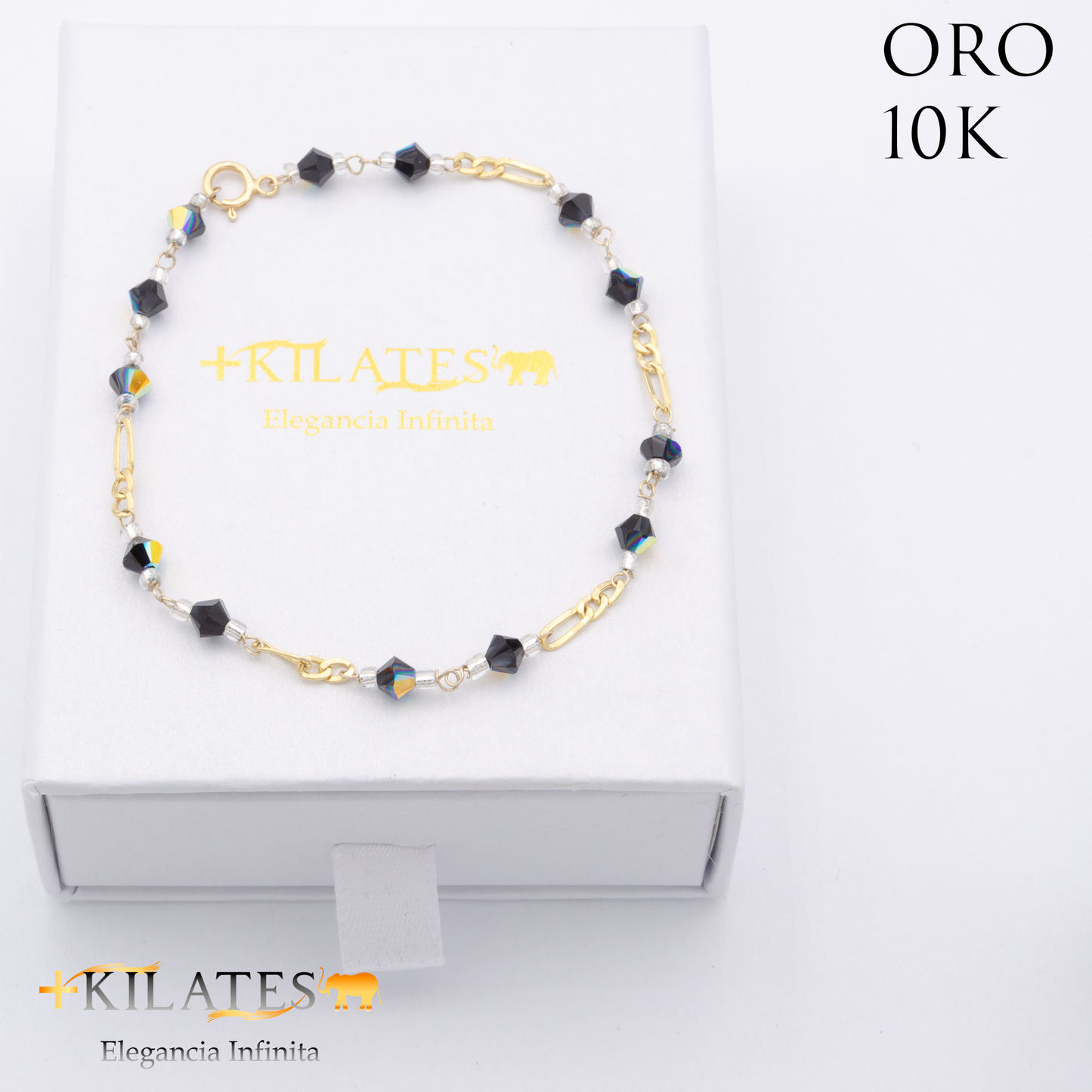 PULSERA CRISTALES SWAROSKY NEGRO. ORO 10K