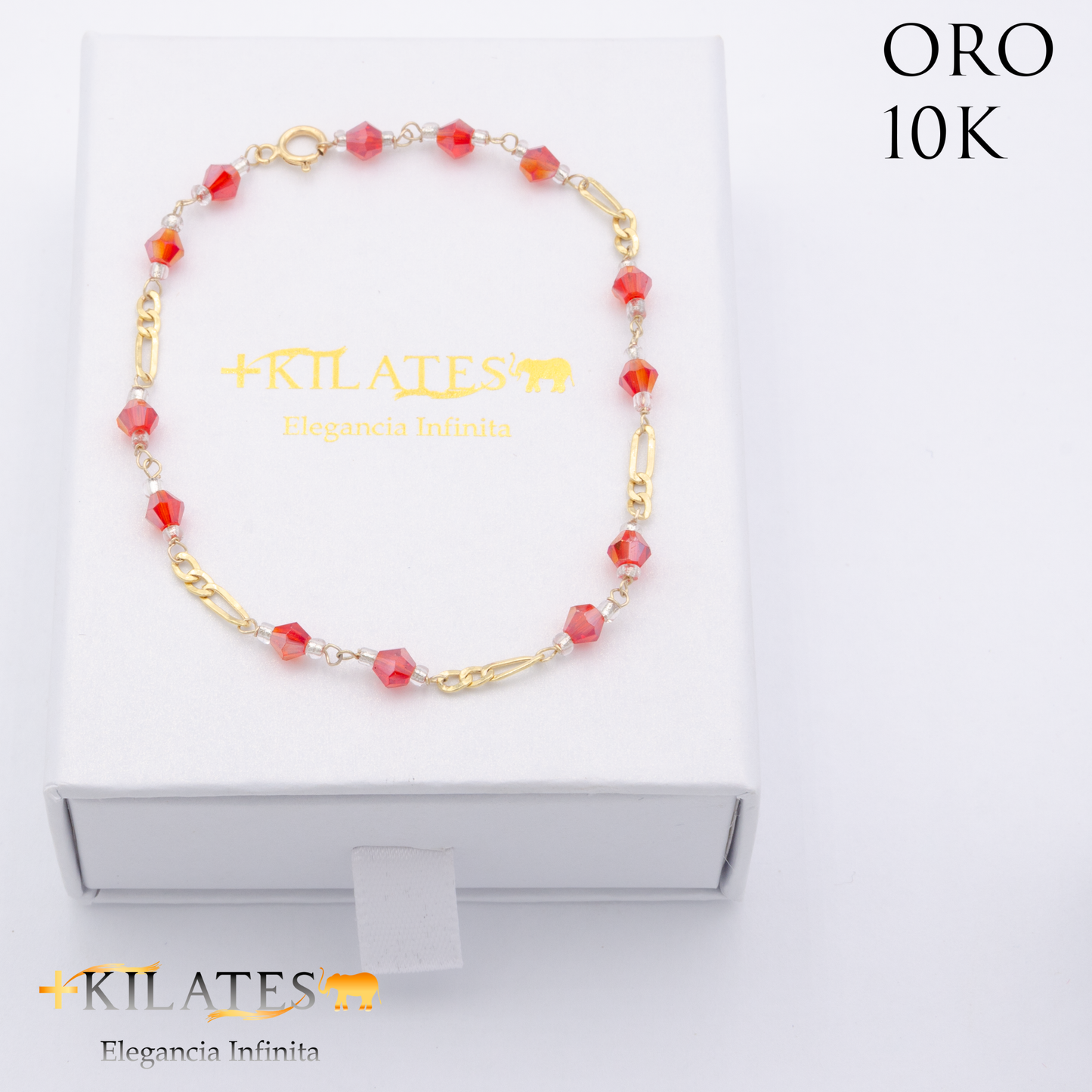 PULSERA CRISTALES SWAROSKY ROJO. ORO 10K