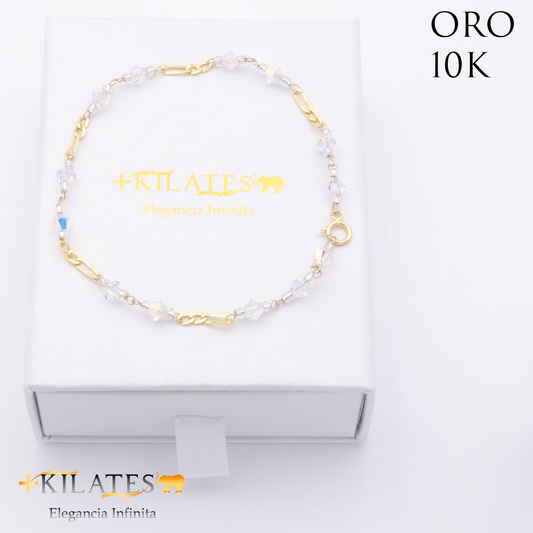 PULSERA CRISTALES SWAROSKY BLANCO. ORO 10K