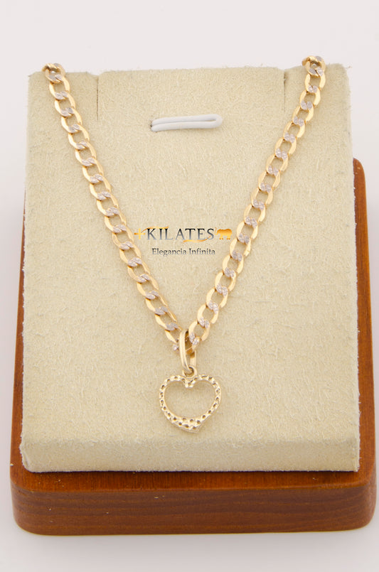"CADENA DE 50 CM PARA ADULTO ESTILO CUBANA DIAMANTADA CON DIJE DE  CORAZON DORADO CON TEXTURA. ORO 10K #775-2666"
