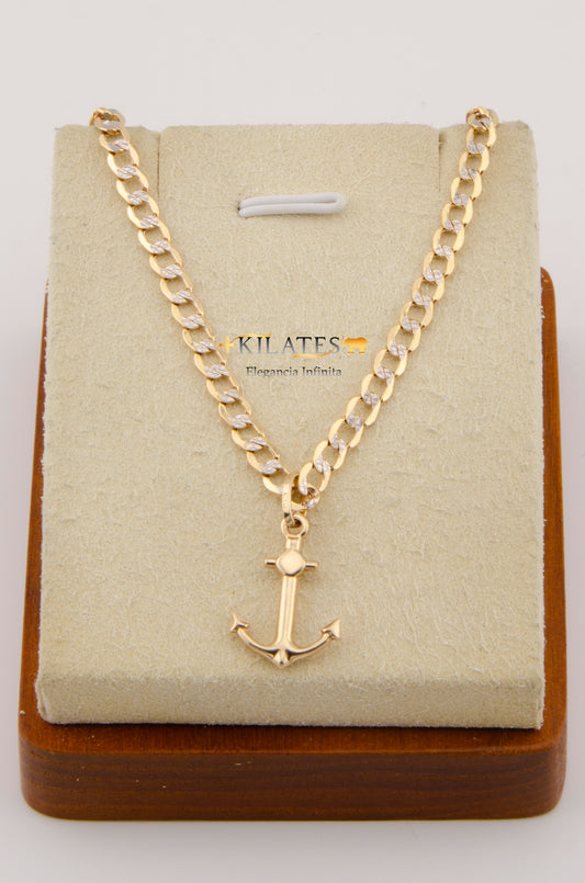 "CADENA DE 50 CM PARA ADULTO ESTILO CUBANA DIAMANTADA CON DIJE DE  ANCLA. ORO 10K #775-2668"