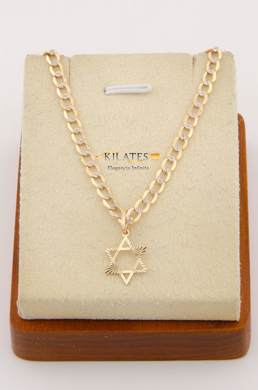 "CADENA DE 50 CM PARA ADULTO ESTILO CUBANA DIAMANTADA CON DIJE DE ESTRELLA DE DAVID. ORO 10K #775-2673"