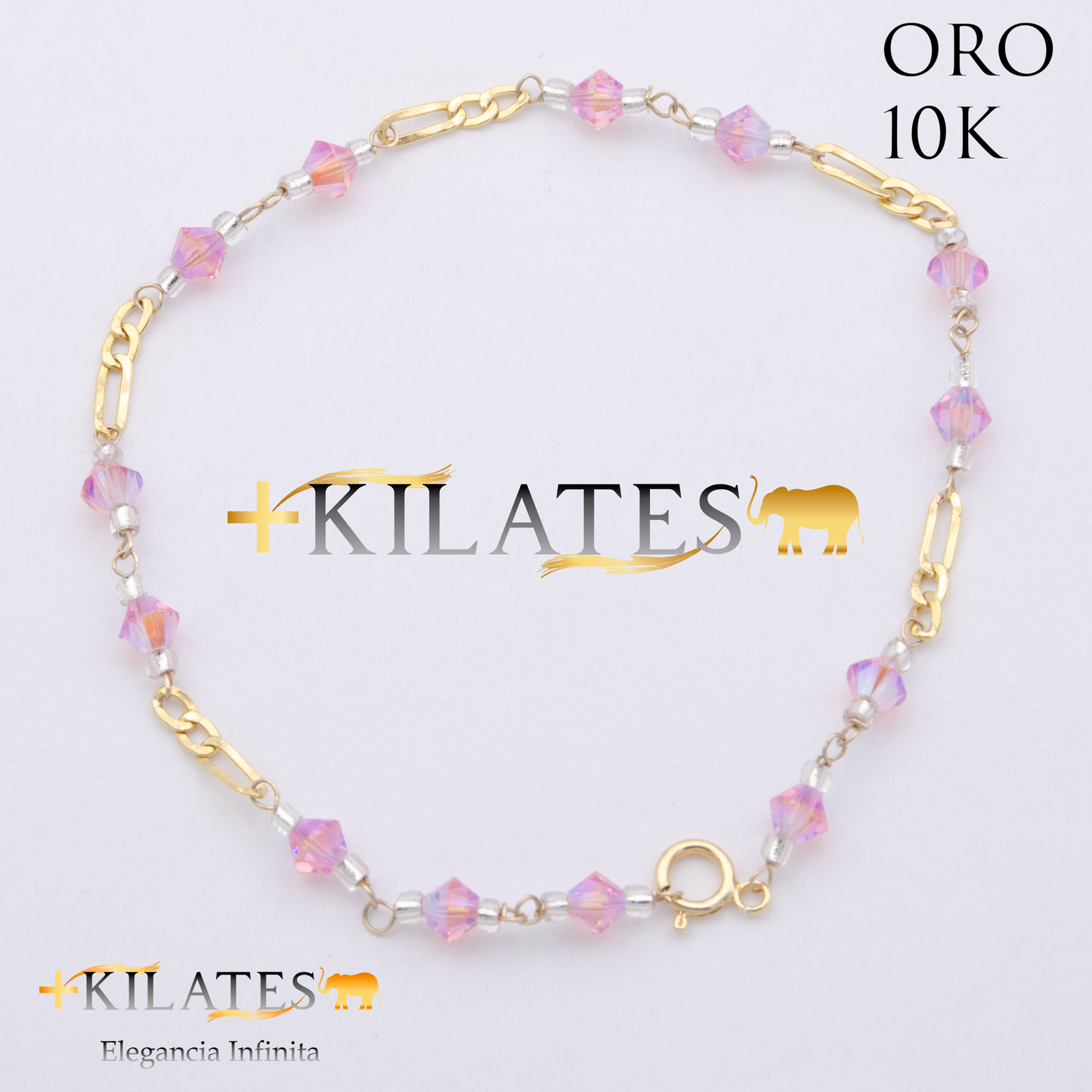 PULSERA CRISTALES SWAROSKY ROSA. ORO 10K