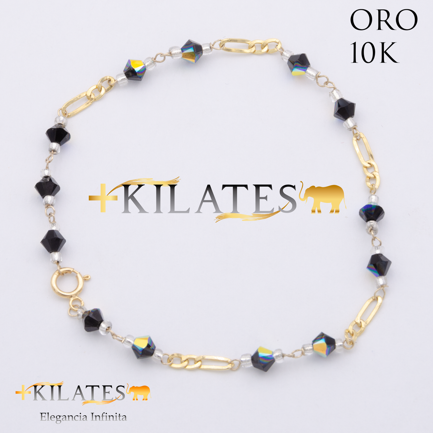 PULSERA CRISTALES SWAROSKY NEGRO. ORO 10K