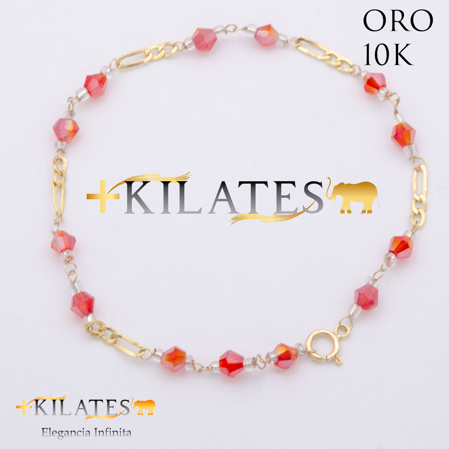 PULSERA CRISTALES SWAROSKY ROJO. ORO 10K