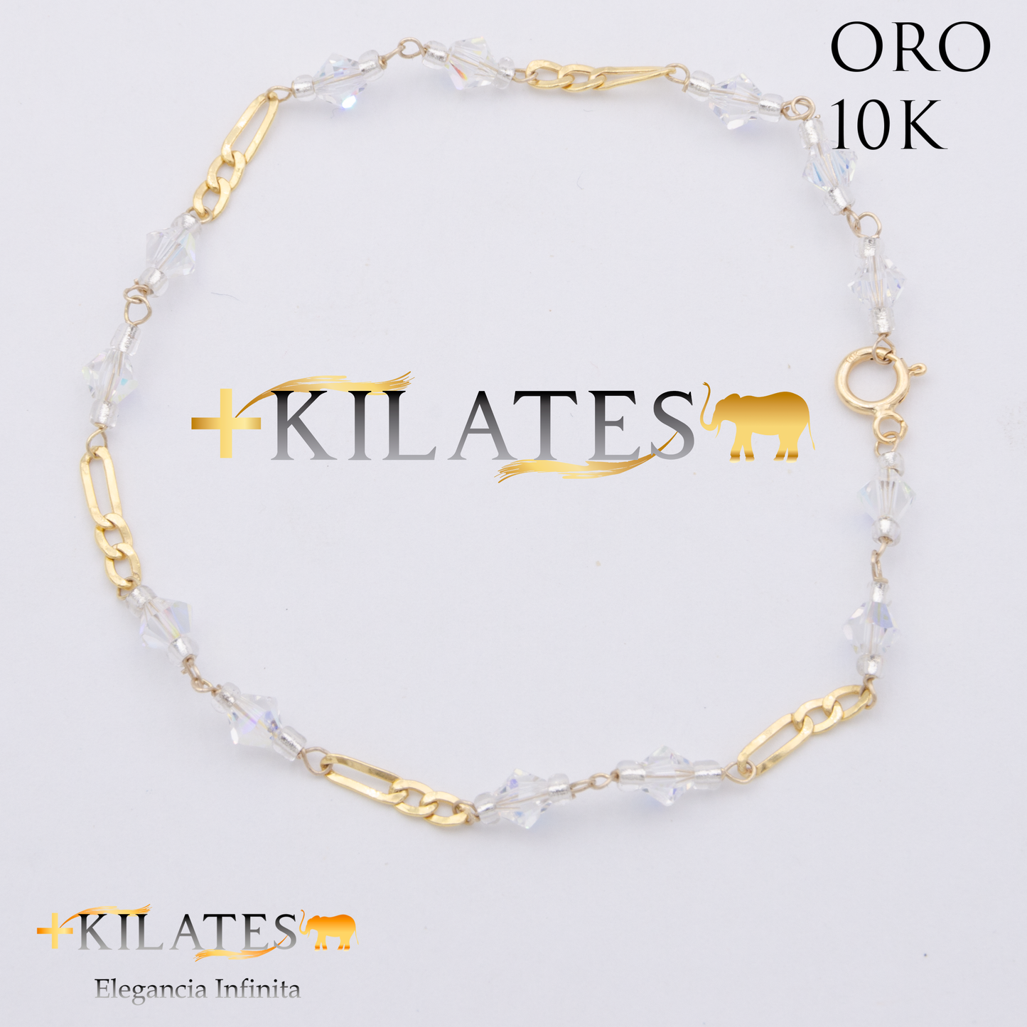 PULSERA CRISTALES SWAROSKY BLANCO. ORO 10K