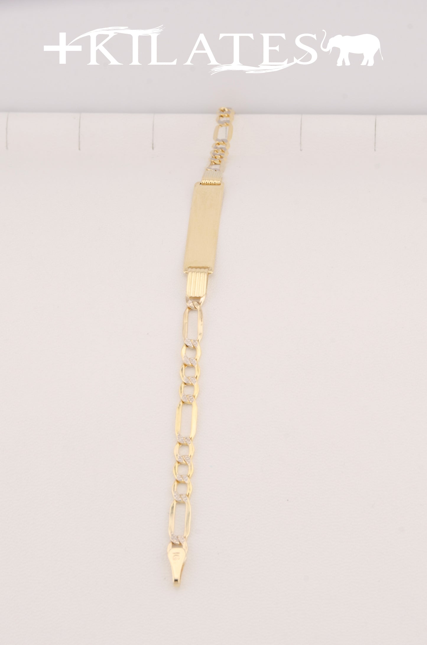 "PULSERA PARA NIÑO ESTILO  3+1 DIAMANTADA CON PLACA. ORO 10 K #775-2682"