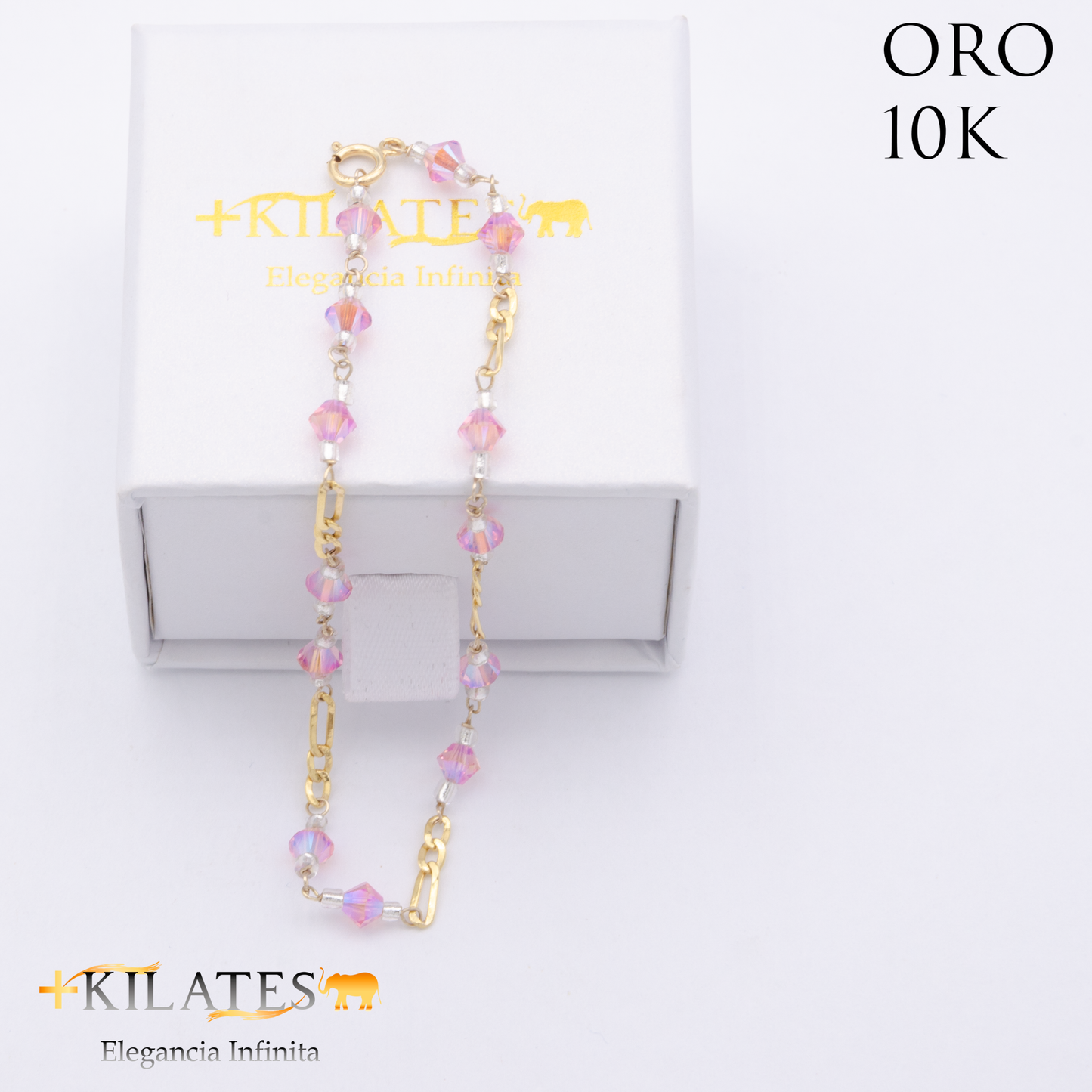 PULSERA CRISTALES SWAROSKY ROSA. ORO 10K