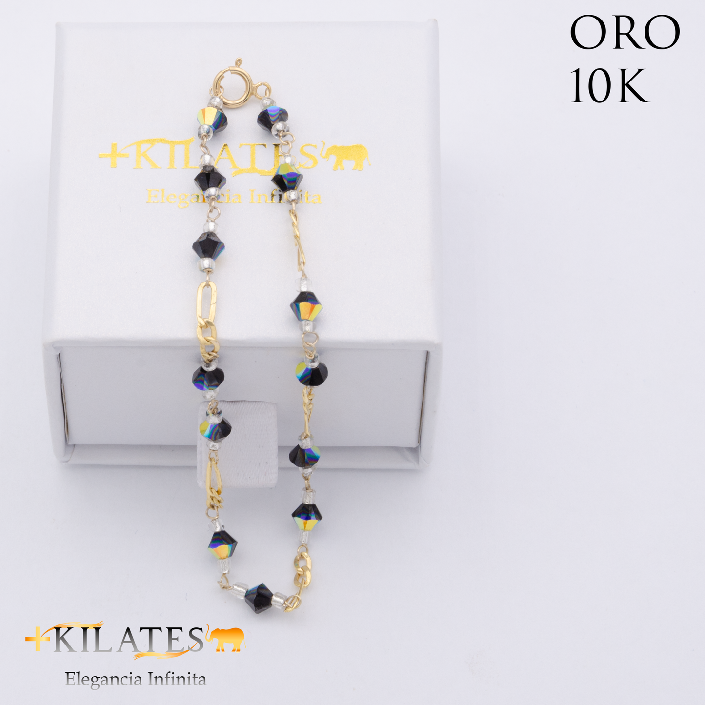 PULSERA CRISTALES SWAROSKY NEGRO. ORO 10K