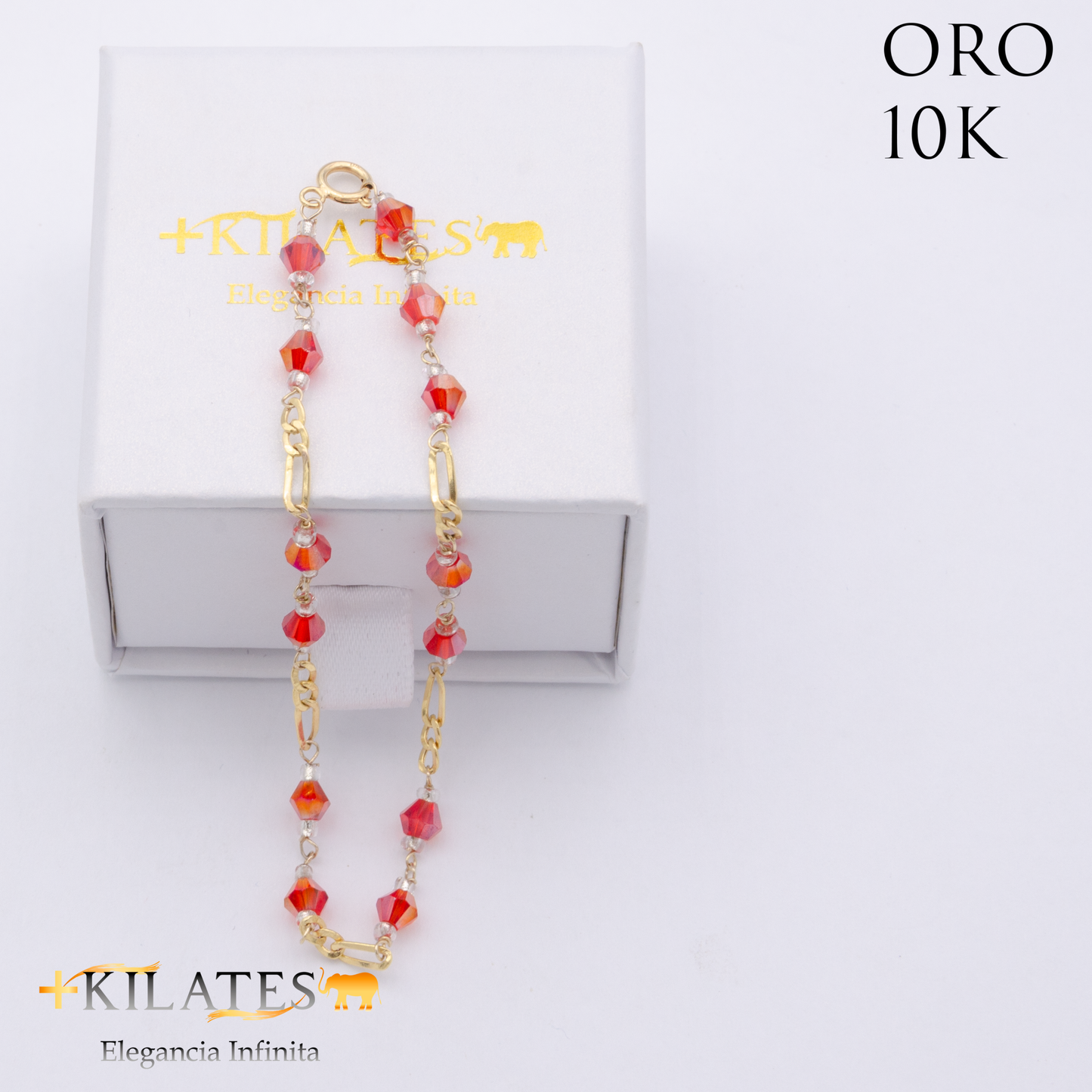 PULSERA CRISTALES SWAROSKY ROJO. ORO 10K