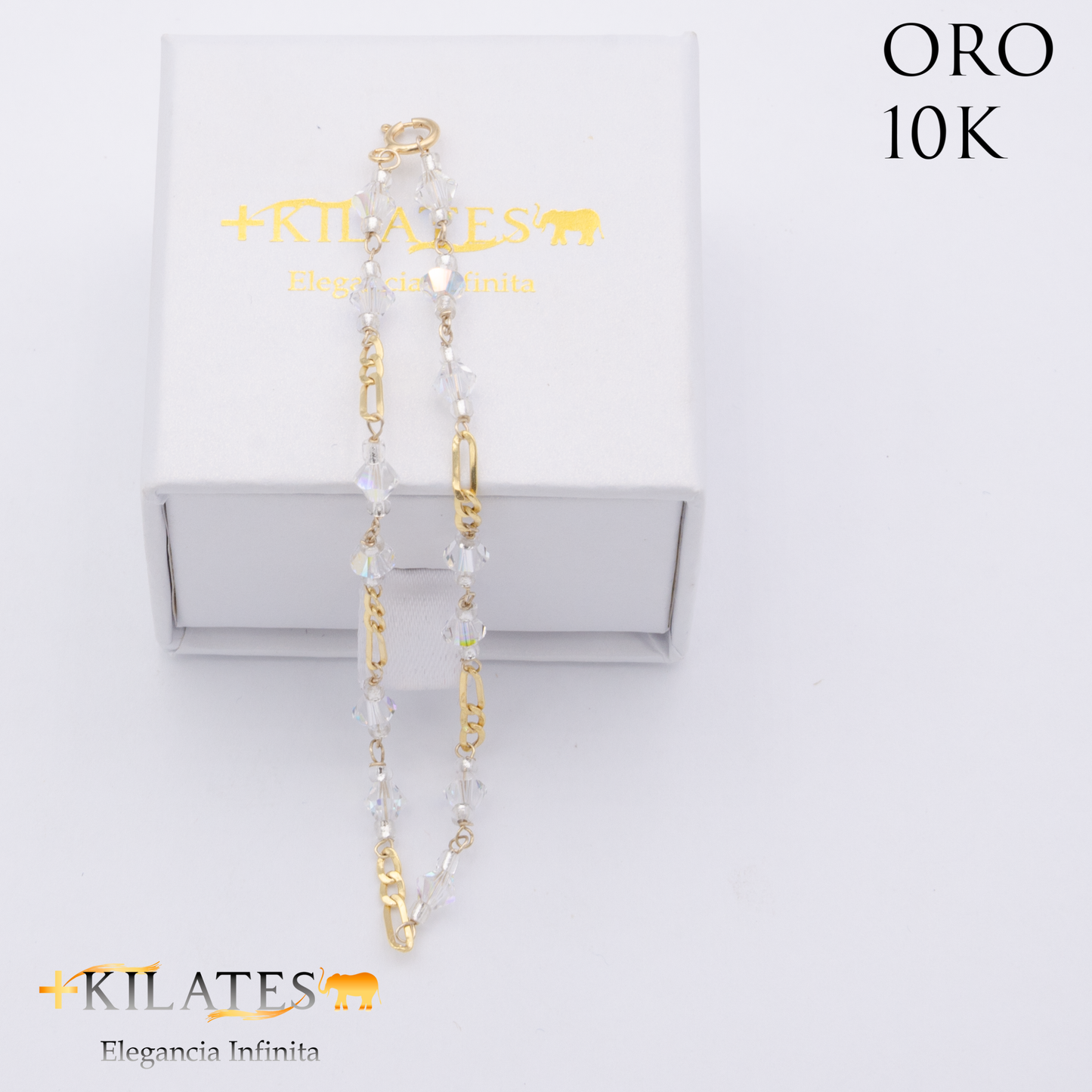 PULSERA CRISTALES SWAROSKY BLANCO. ORO 10K