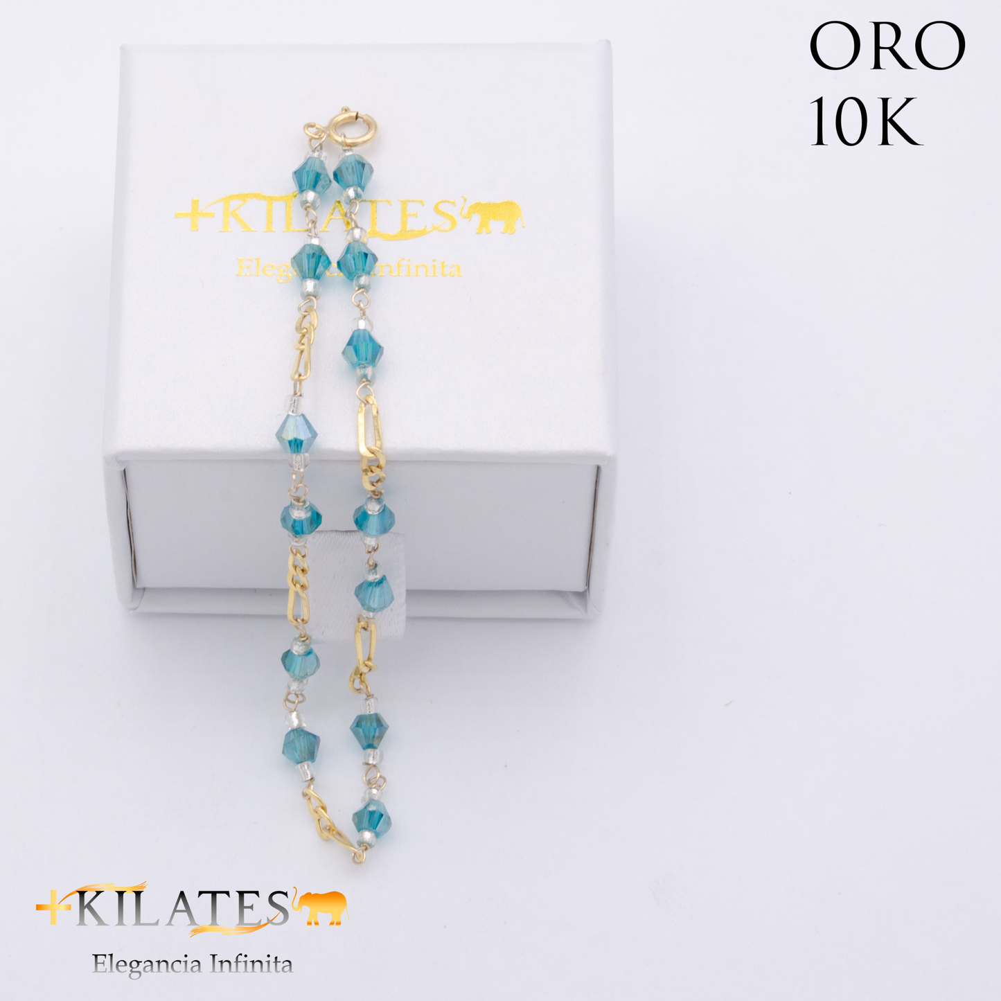 PULSERA CRISTALES SWAROSKY AQUA. ORO 10K