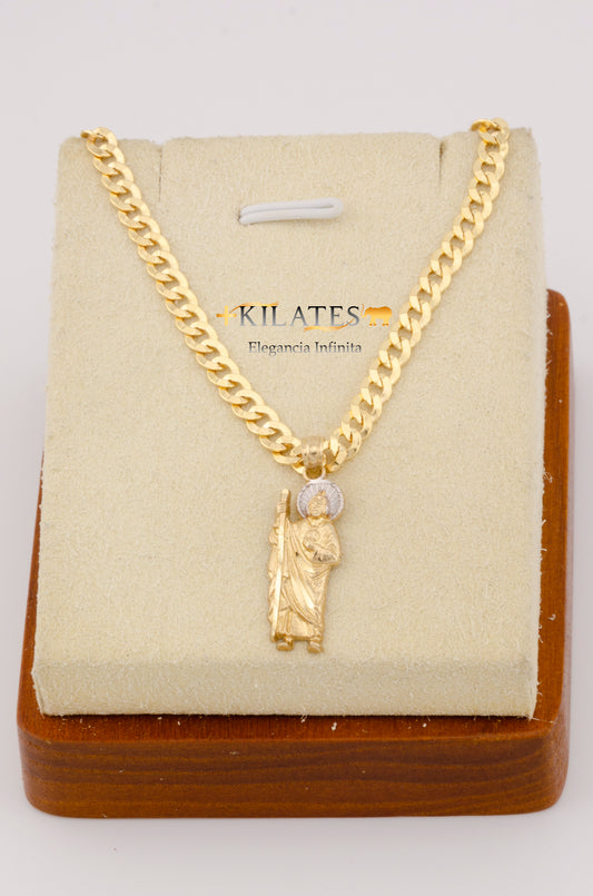 "CADENA DE 50 CM PARA ADULTO ESTILO CUBANA CON DIJE DE SAN JUDAS TADEO. ORO 10K.  #775-2700"