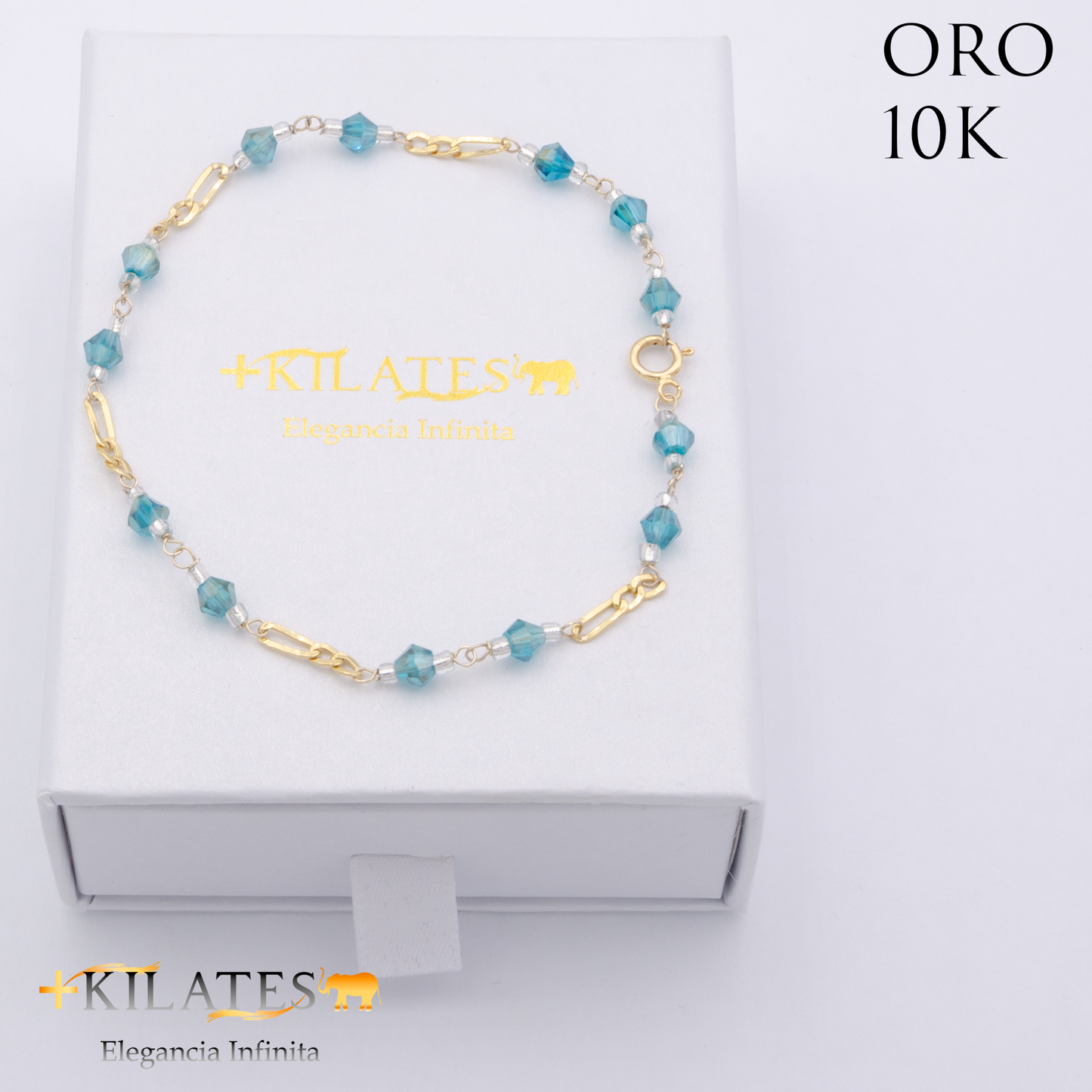 PULSERA CRISTALES SWAROSKY AQUA. ORO 10K