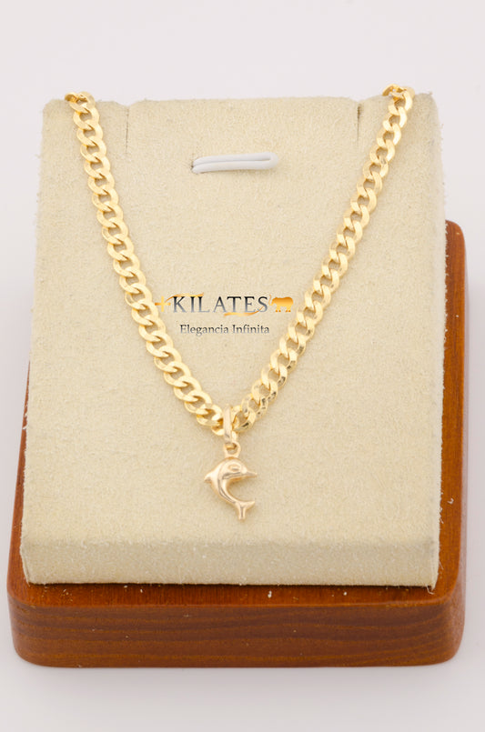 "CADENA DE 50 CM PARA ADULTO ESTILO CUBANA CON DIJE DE DELFIN PEQUEÑO. ORO 10K.  #775-2707"