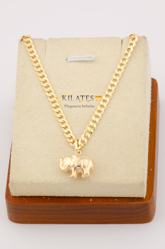 "CADENA DE 50 CM PARA ADULTO ESTILO CUBANA CON DIJE DE ELEFANTE GRANDE. ORO 10K.  #775-2709"