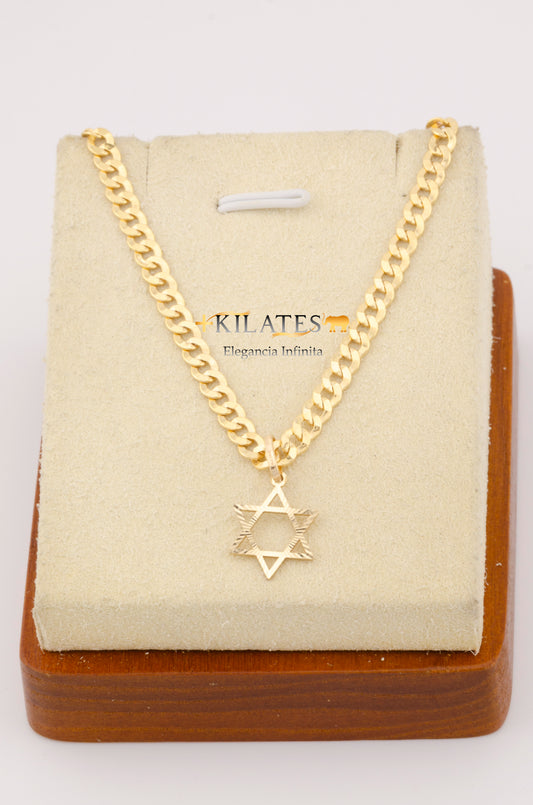 "CADENA DE 50 CM PARA ADULTO ESTILO CUBANA CON DIJE DE ESTRELLA DE DAVID. ORO 10K.  #775-2711"