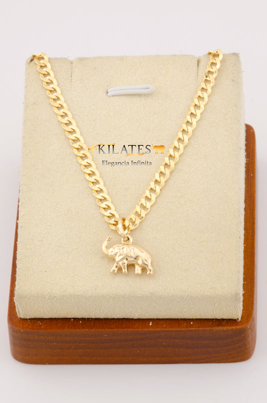 "CADENA DE 50 CM PARA ADULTO ESTILO CUBANA CON DIJE DE ELEFANTE MEDIANO. ORO 10K.  #775-2712"