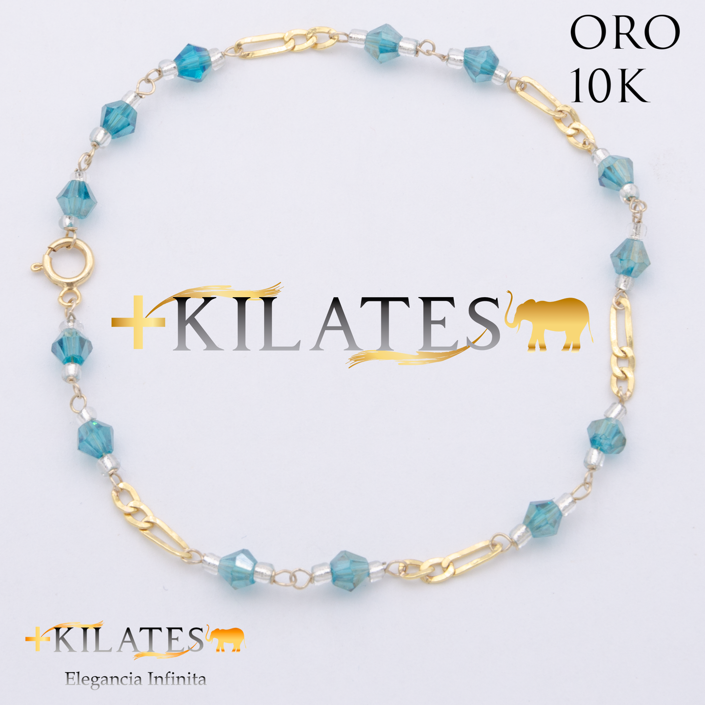 PULSERA CRISTALES SWAROSKY AQUA. ORO 10K