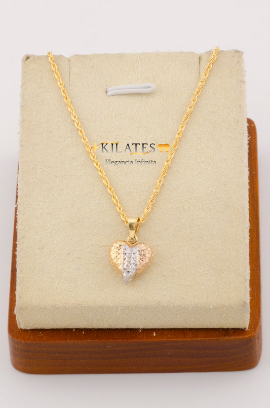 "CADENA DE 50CM PARA ADULTO ESTILO LAZO CON DIJE DE CORAZON 3 TONOS GRANDE. ORO 10K #775-2757"