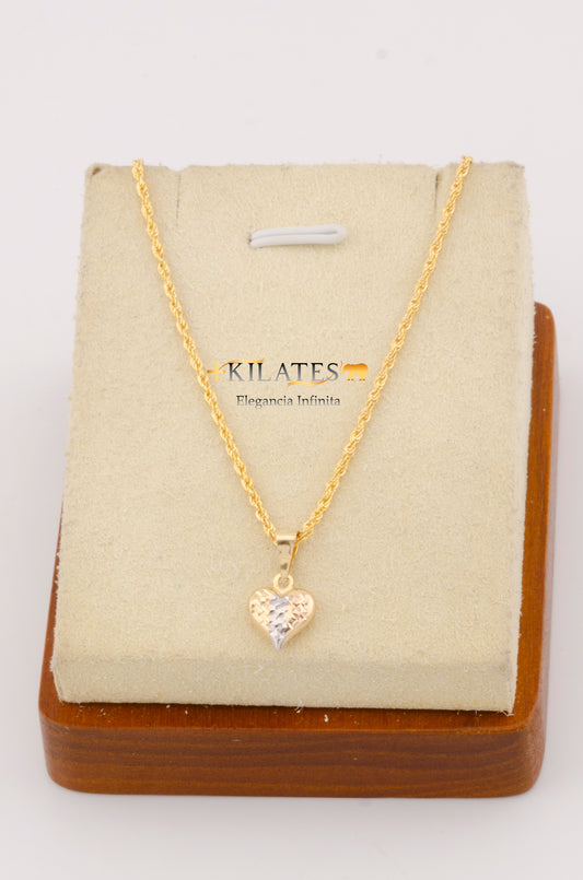 "CADENA DE 50CM PARA ADULTO ESTILO LAZO CON DIJE DE CORAZON 3 TONOS PEQUEÑO. ORO 10K #775-2758"