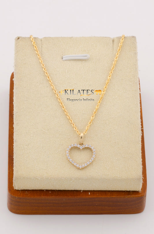 "CADENA DE 50CM PARA ADULTO ESTILO LAZO CON DIJE DE CORAZON CON ZIRCONIA BLANCA. ORO 10K #775-2761"