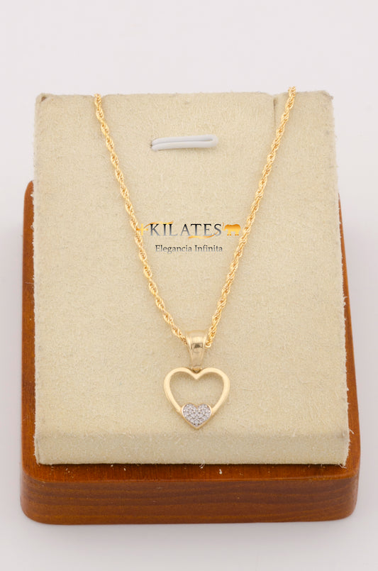 "CADENA DE 50CM PARA ADULTO ESTILO LAZO CON DIJE DE CORAZON CON ZIRCONIA BLANCA EN MEDIO. ORO 10K #775-2762"