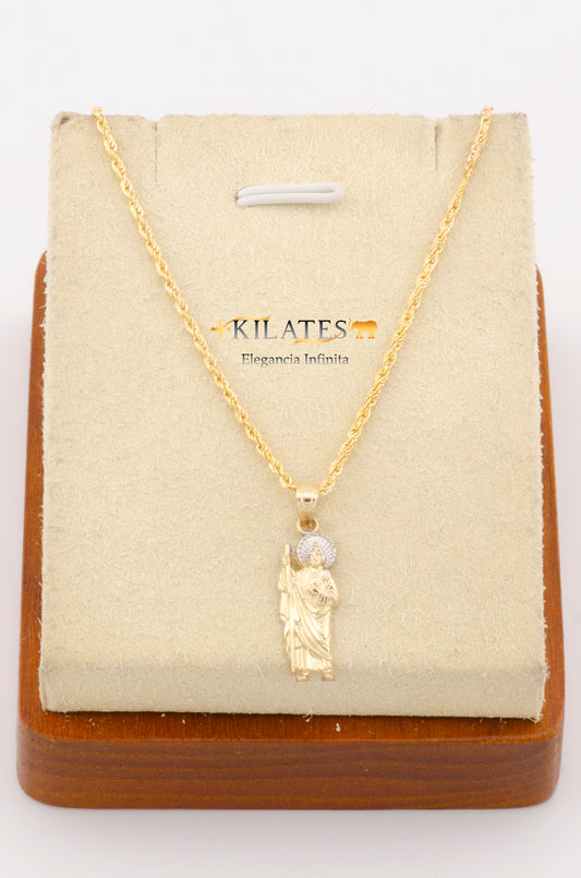 "CADENA DE 50CM PARA ADULTO ESTILO LAZO CON DIJE DE SAN JUDAS TADEO. ORO 10K #775-2766"