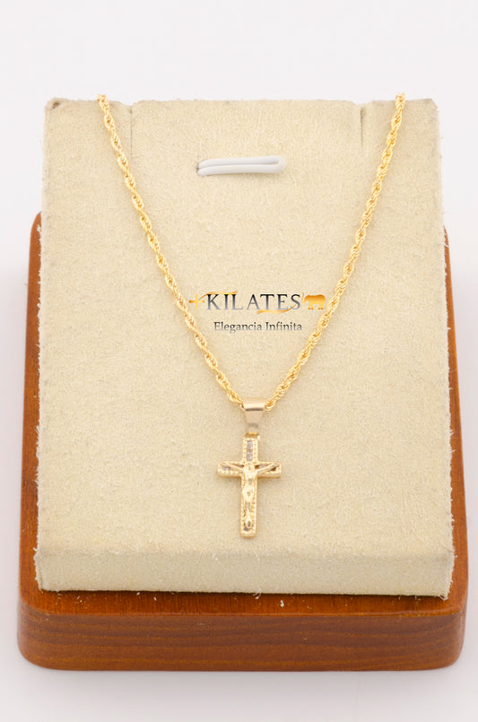 "CADENA DE 50CM PARA ADULTO ESTILO LAZO CON DIJE DE CRUZ MEDIANO CON JESUCRISTO. ORO 10K #775-2770"