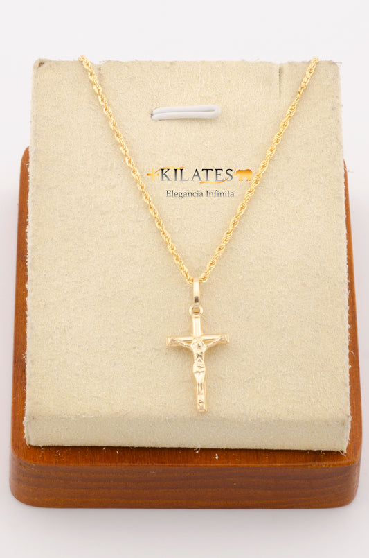 "CADENA DE 50CM PARA ADULTO ESTILO LAZO CON DIJE DE CRUZ DE TUBO PEQUEÑA CON  JESUCRISTO. ORO 10K #775-2772"