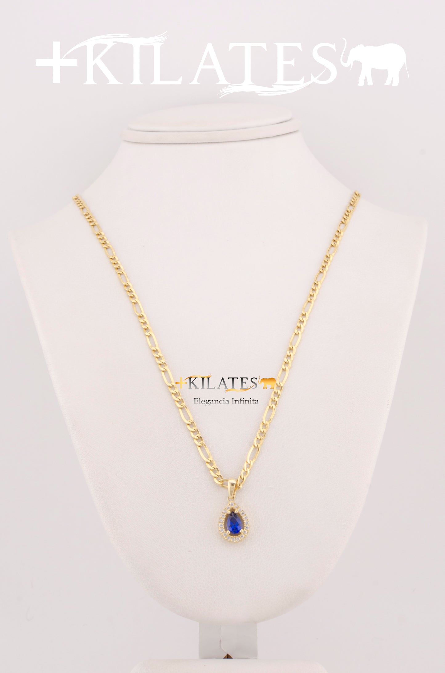 "CADENA DE 50CM PARA ADULTO ESTILO 3+1  CON DIJE DE  GOTA CON ZIRCONIA AZUL. ORO 10K #775-2824"