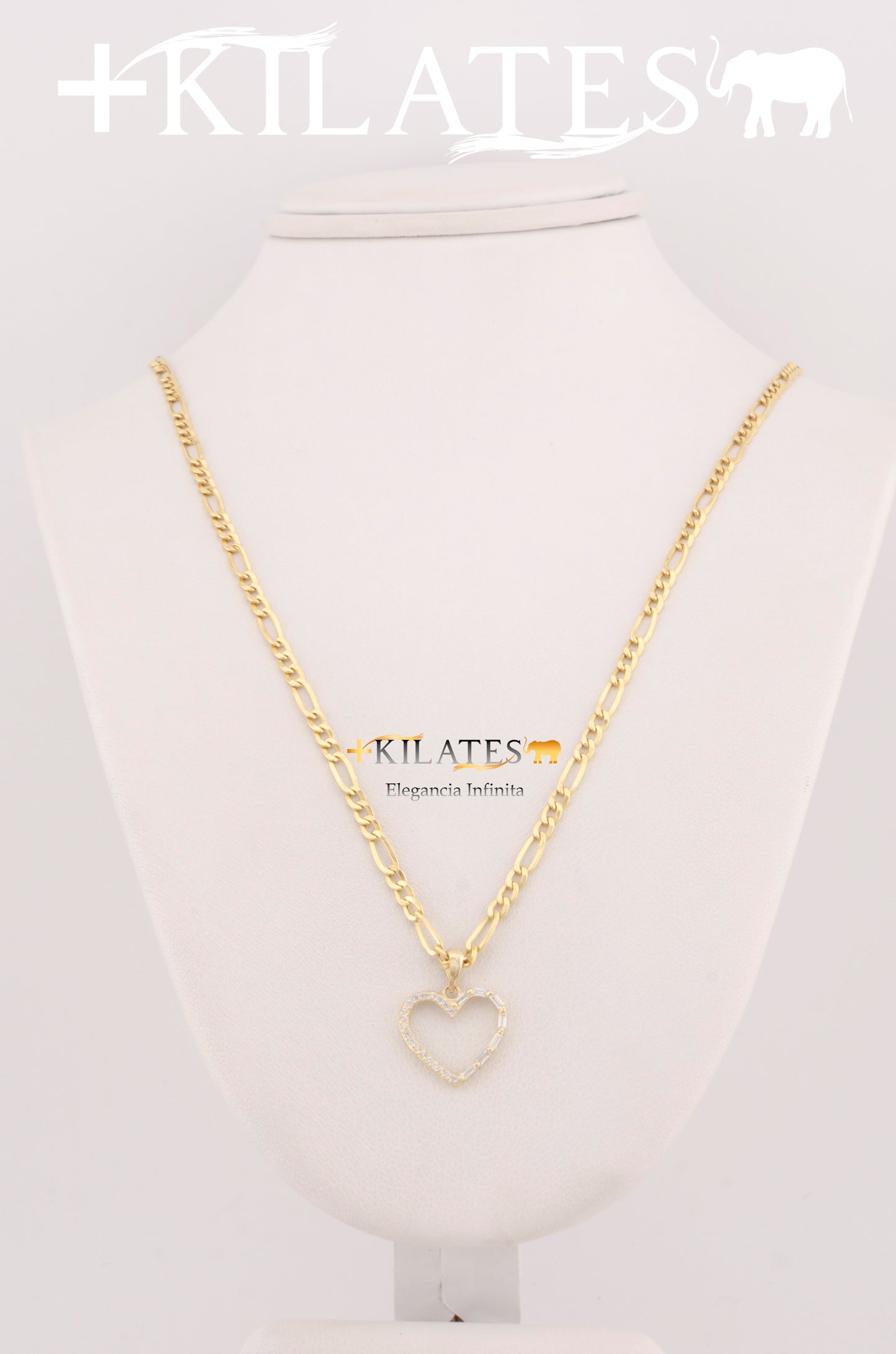 "CADENA DE 50CM PARA ADULTO ESTILO 3+1  CON DIJE DE CORAZON CON ZIRCONIA BLANCA AL REDEDOR. ORO 10K #775-2825"