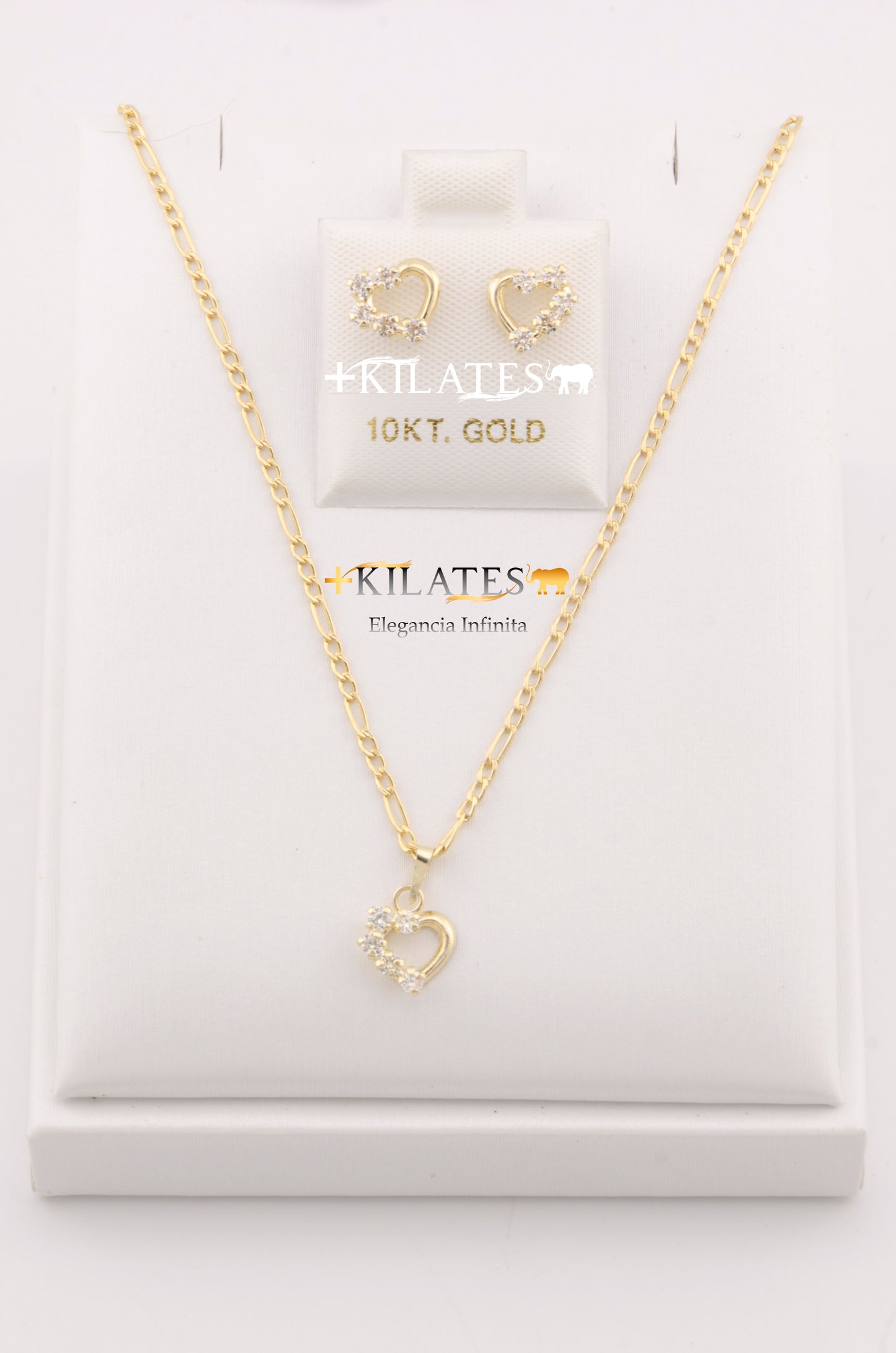 "SET PARA MUJER DE CADENA DE 50CM ESTILO 3+1 CON DIJE DE LA CORAZON CON ZIRCONIA BLANCA Y ARETES. ORO 10K #775-2836"