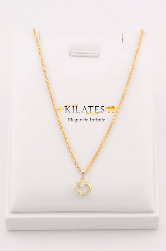 "CADENA DE 50CM PARA ADULTO ESTILO LAZO CON DIJE DE CORAZON CON ZIRCONIA BLANCO. ORO 10K.  #775-2841"
