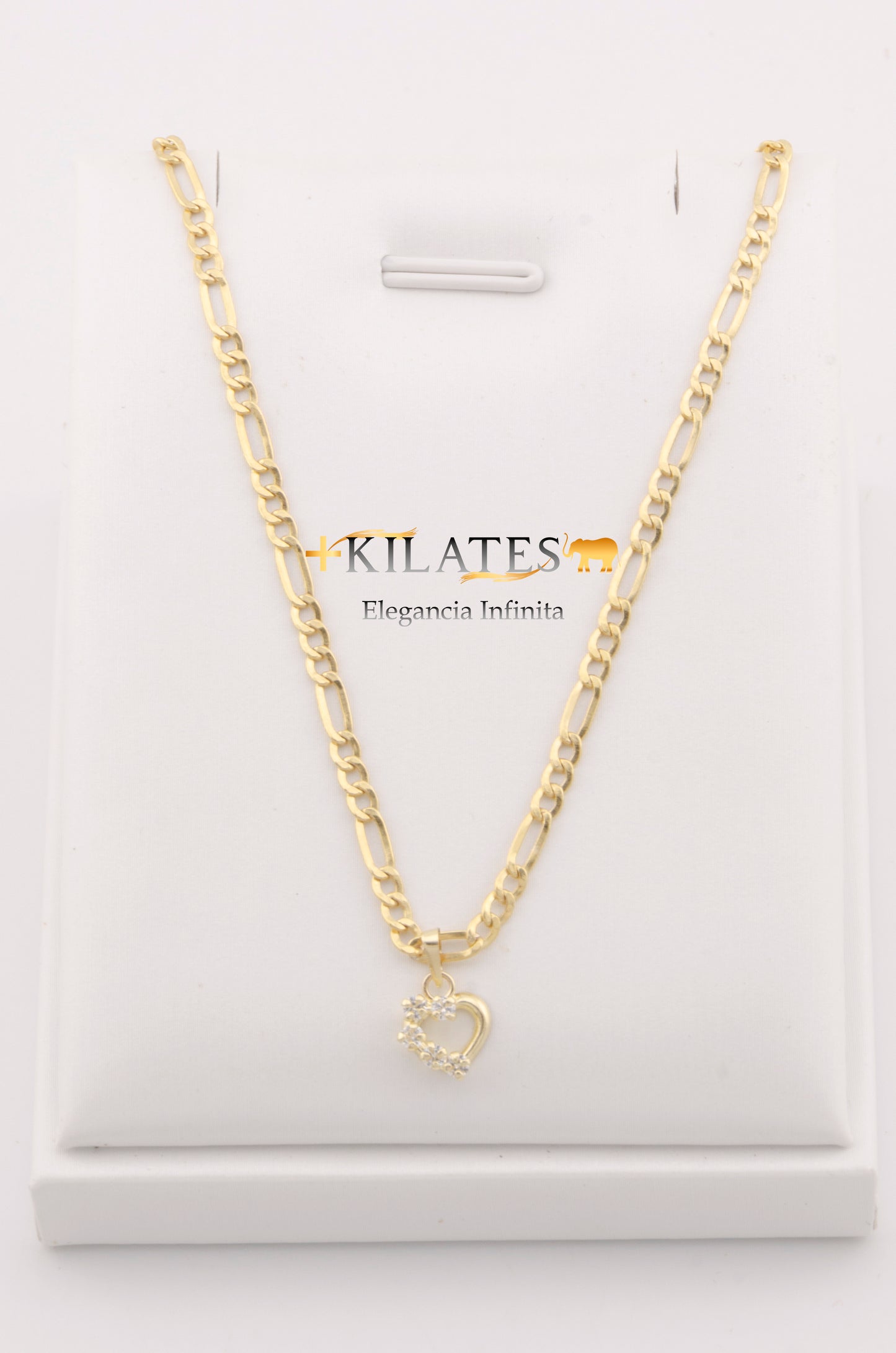 "CADENA DE 50CM PARA ADULTO ESTILO 3+1 CON DIJE DE CORAZON CON ZIRCONIA BLANCO. ORO 10K.  #775-2840"